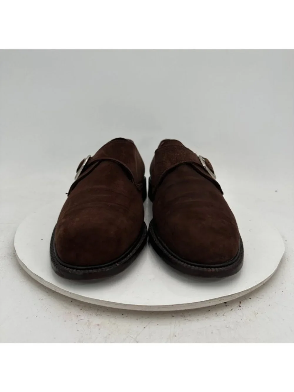 Lottusse Men Size 8.5 Dark Brown Suede Buckle Single Monk Strap Dress Shoes
